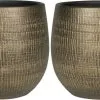 Ter Steege Set Van 2x Stuks Plantenpotten/bloempotten In Een Strakke Modern Design Look Metal Goud Dia 22 Cm En Hoogte 20 Cm