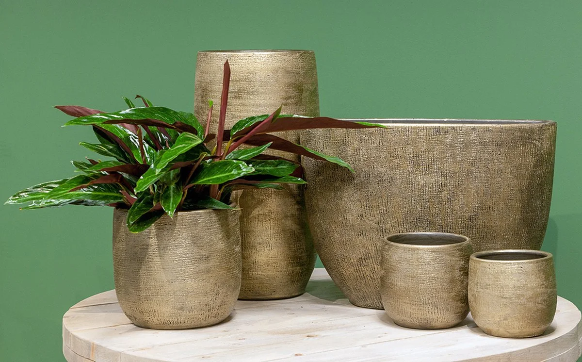 Floran Luxe Plantenpot/bloempot Goud Mira Van Keramiek 35 Cm - Keramische Plantenpotten/plantenbakken 3 Floran Luxe Plantenpot/bloempot Goud Mira Van Keramiek 35 Cm - Keramische Plantenpotten/plantenbakken - Afbeelding 3