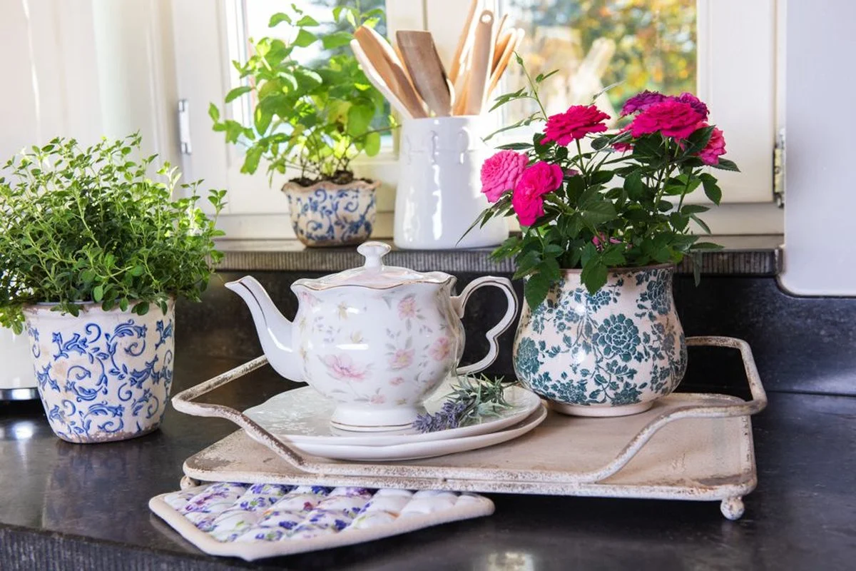 Clayre & Eef Bloempot Ø 21x17 Cm Beige Groen Keramiek Rond Bloemen Bloempot Binnen Plantenpot Plant Pot 2 Clayre & Eef Bloempot Ø 21x17 Cm Beige Groen Keramiek Rond Bloemen Bloempot Binnen Plantenpot Plant Pot - Afbeelding 2