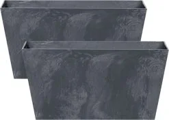 Prosperplast Set Van 2x Stuks Kunststof Bloembakken/plantenbakken Rechthoek Betonlook 40 Cm Antraciet Grijs - Bloempotten Voor Binnen En Buiten
