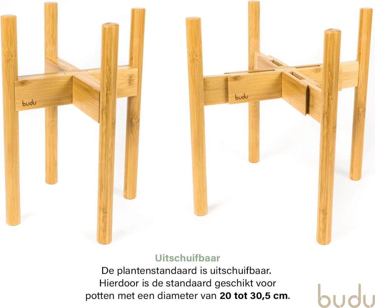 Budu Plantenstandaard Binnen – Plantenhouder – Plantenrek – Uitschuifbaar - Bloempot Standaard - Bamboe Hout - Ø 20 Tot 30 Cm 2 Budu Plantenstandaard Binnen – Plantenhouder – Plantenrek – Uitschuifbaar - Bloempot Standaard - Bamboe Hout - Ø 20 Tot 30 Cm - Afbeelding 2