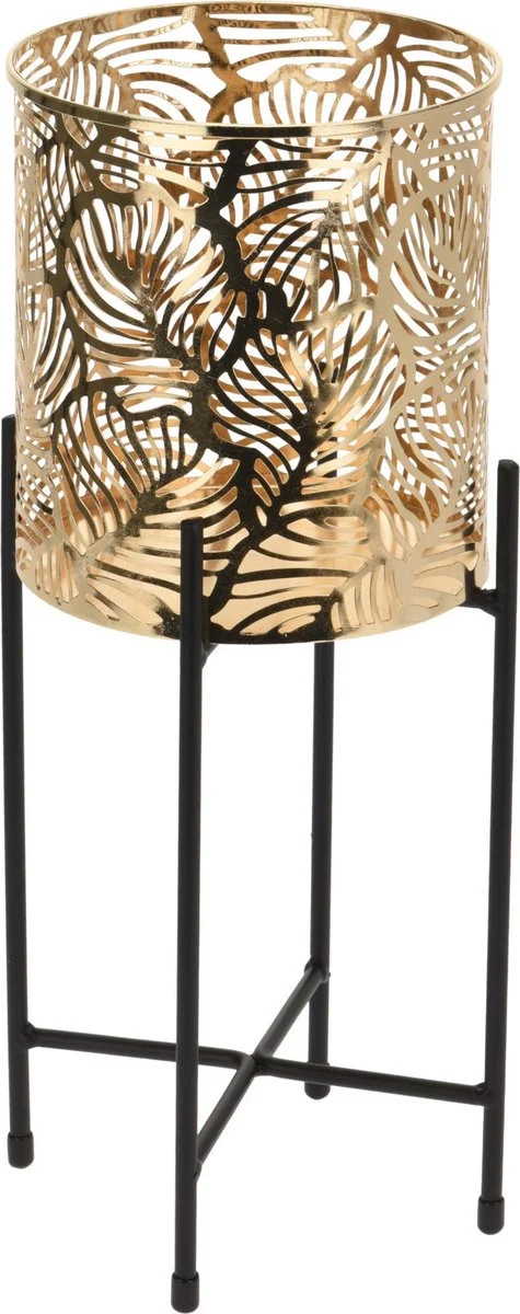 Bellatio Design Set Van 2x Stuks Plantenpotten Goud Op Metalen Standaard 35 Cm En 45 Cm Hoogte 2 Bellatio Design Set Van 2x Stuks Plantenpotten Goud Op Metalen Standaard 35 Cm En 45 Cm Hoogte - Afbeelding 2