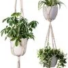 Fienosa® Plantenhanger Macrame Set Van 2 - Plantenhanger Met Ruimte Voor 3 Potten - Luxe Gevlochten Touw 100% Katoen - Duurzaam - Plantenbakken - Bloempotten - Macramé Stijl Hanger Voor Bloempotten - Hangpot - Fienosa