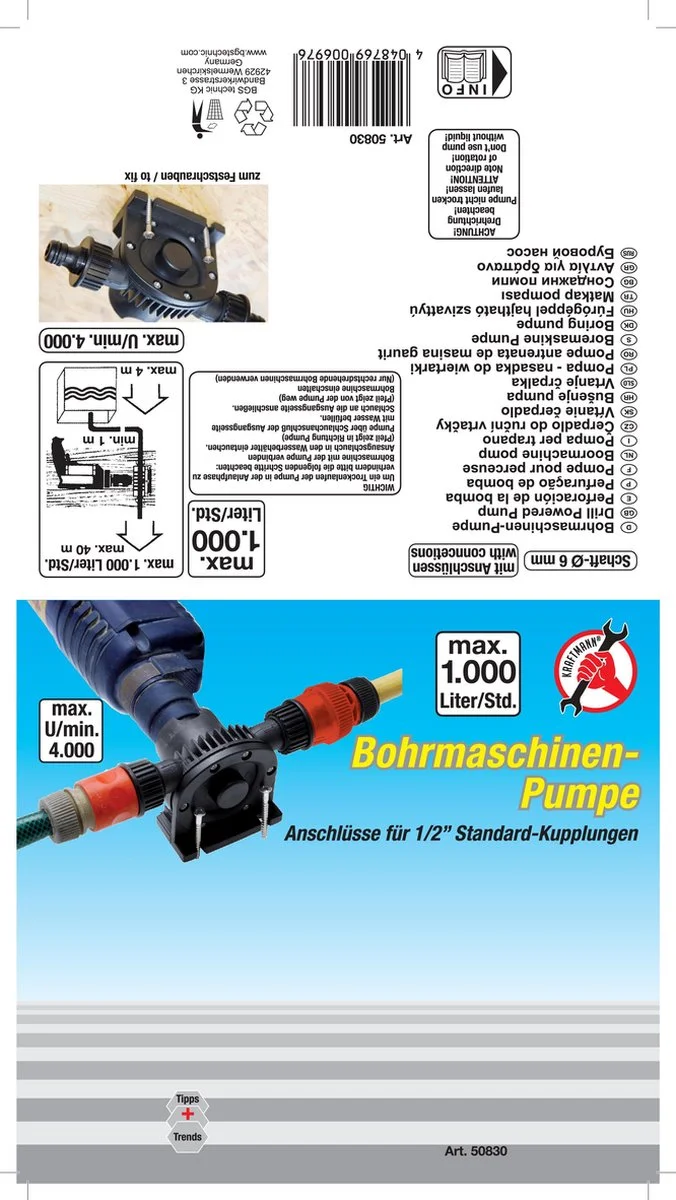 BGS Technic Water Boorpomp 1000 L/uur | Huis - Tuin - Boot Pomp Voor (Accu)boormachine 2 BGS Technic Water Boorpomp 1000 L/uur | Huis - Tuin - Boot Pomp Voor (Accu)boormachine - Afbeelding 2