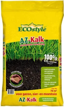 ECOstyle AZ Kalk Micro Korrel – Voor Gazon, Sier- En Moestuin - Corrigeert Zuurgraad Direct En Langdurig - Werkt Tegen Mos - CO2-Neutraal – 70 M² - 5 KG