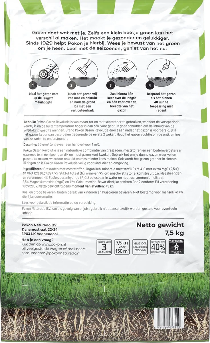 Pokon Gazon Revolutie - 2x7,5kg - Gazonmest / Graszaad / Bodemverbeteraar - Geschikt Voor 300m² - Binnen 15 Dagen Resultaat - Voordeelverpakking 5 Pokon Gazon Revolutie - 2x7,5kg - Gazonmest / Graszaad / Bodemverbeteraar - Geschikt Voor 300m² - Binnen 15 Dagen Resultaat - Voordeelverpakking - Afbeelding 5