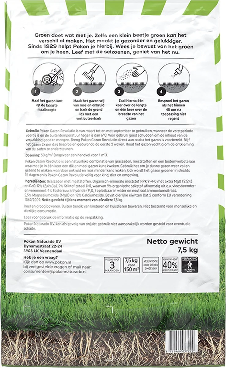 Pokon Gazon Revolutie - 7,5kg - Gazonmest / Graszaad / Bodemverbeteraar - Geschikt Voor 150m² - Binnen 15 Dagen Resultaat 2 Pokon Gazon Revolutie - 7,5kg - Gazonmest / Graszaad / Bodemverbeteraar - Geschikt Voor 150m² - Binnen 15 Dagen Resultaat - Afbeelding 2