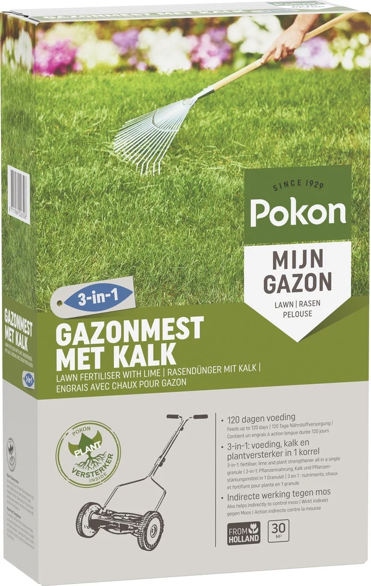 Pokon Gazonmest Met Kalk - 2kg - Mest - Geschikt Voor 30m² - 120 Dagen Voeding 2 Pokon Gazonmest Met Kalk - 2kg - Mest - Geschikt Voor 30m² - 120 Dagen Voeding - Afbeelding 2