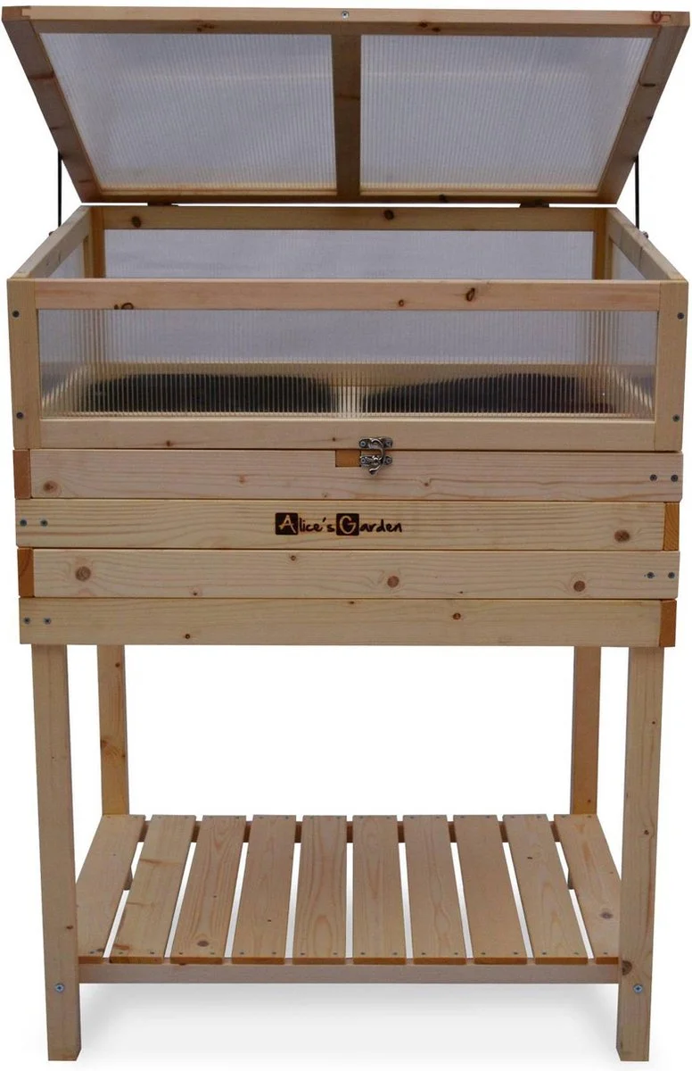 Alice's Garden Houten Moestuinbak Op Poten En Verwijderbare Serre Van Polycarbonaat, ERABLE, 2 In 1, Met Plank En Geotextiel, 80 X 60 X 109 Cm 2 Alice's Garden Houten Moestuinbak Op Poten En Verwijderbare Serre Van Polycarbonaat, ERABLE, 2 In 1, Met Plank En Geotextiel, 80 X 60 X 109 Cm - Afbeelding 2