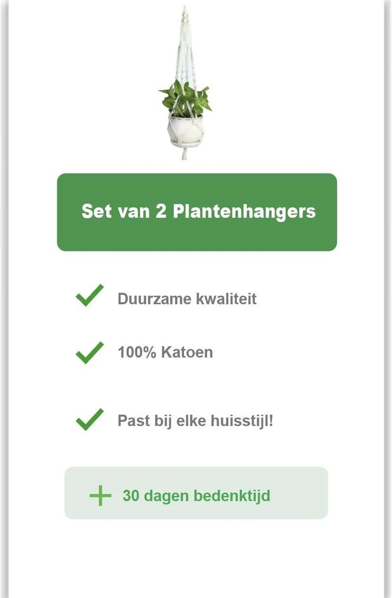 Merkloos Plantenhanger Macramé - Luxe Gevlochten Touw Katoen - 2 Stuks - Plantenpot Ophangen 6 Merkloos Plantenhanger Macramé - Luxe Gevlochten Touw Katoen - 2 Stuks - Plantenpot Ophangen - Afbeelding 6