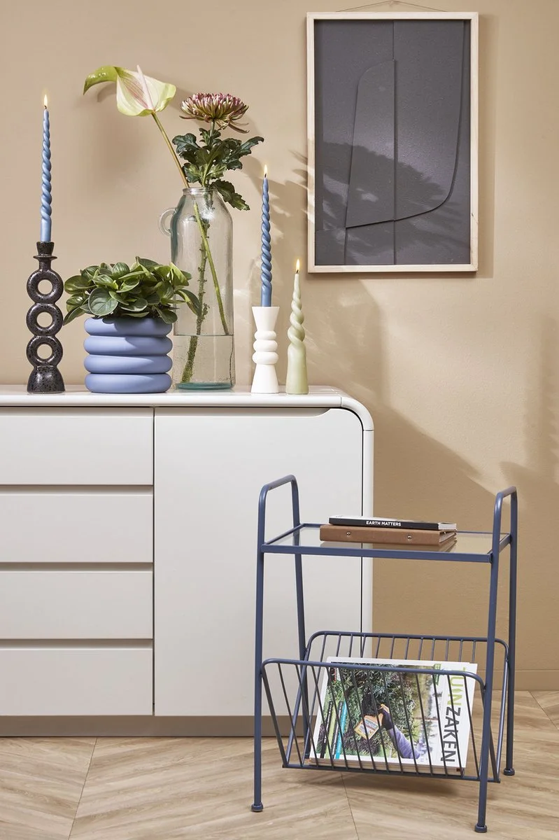 Mica Decorations Ilse Bloempot Met Schotel - H16 X Ø18,5 Cm - Keramiek - Blauw 3 Mica Decorations Ilse Bloempot Met Schotel - H16 X Ø18,5 Cm - Keramiek - Blauw - Afbeelding 3