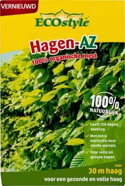 ECOstyle Hagen-AZ Organische Haag Meststof - Tuinmest Voor Diepgroen Blad - Nieuwe & Bestaande Beplanting - 30 M Haag - 1,6 KG