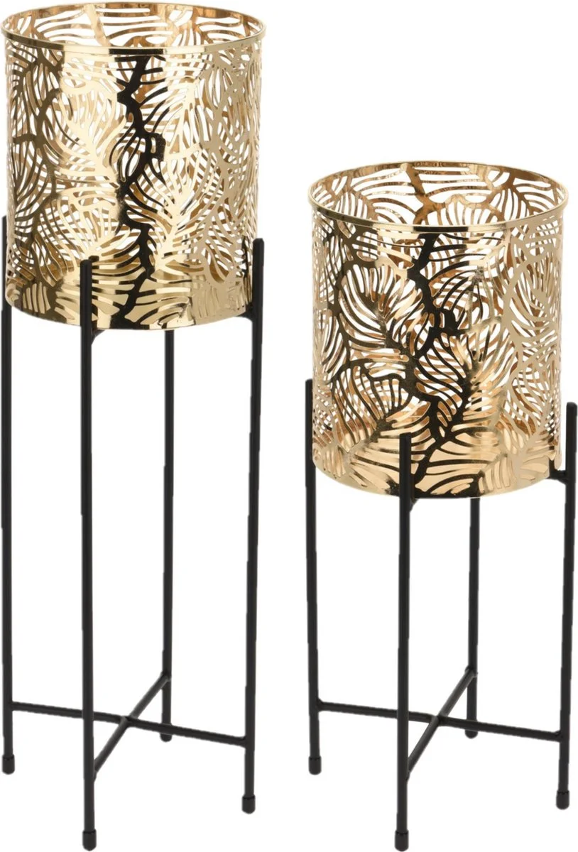 Bellatio Design Set Van 2x Stuks Plantenpotten Goud Op Metalen Standaard 35 Cm En 45 Cm Hoogte 1 Bellatio Design Set Van 2x Stuks Plantenpotten Goud Op Metalen Standaard 35 Cm En 45 Cm Hoogte