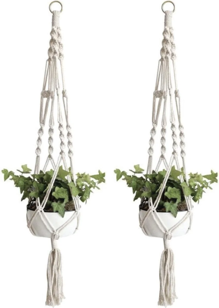 Merkloos Plantenhanger Macramé - Luxe Gevlochten Touw Katoen - 2 Stuks - Plantenpot Ophangen 1 Merkloos Plantenhanger Macramé - Luxe Gevlochten Touw Katoen - 2 Stuks - Plantenpot Ophangen