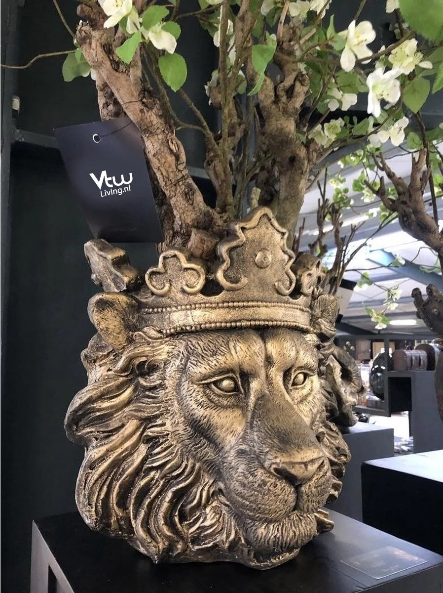 Vtw Living - Bloempot Leeuw - Plantenbak - Goud - Brons - 43 Cm Breed 2 Vtw Living - Bloempot Leeuw - Plantenbak - Goud - Brons - 43 Cm Breed - Afbeelding 2