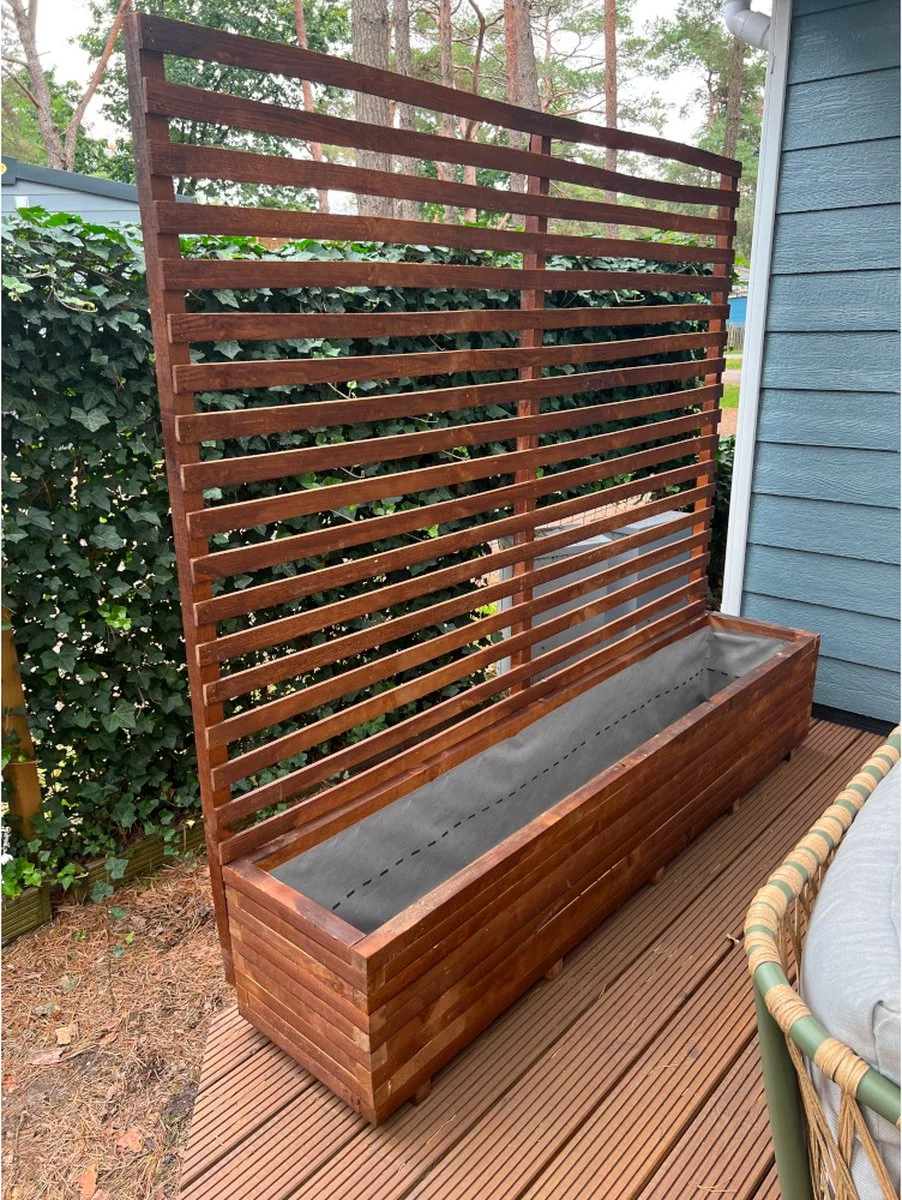 AMISHOUT - Plantenbak Met Klimrek 200x40x40 (180) Cm - Bruin 1 AMISHOUT - Plantenbak Met Klimrek 200x40x40 (180) Cm - Bruin