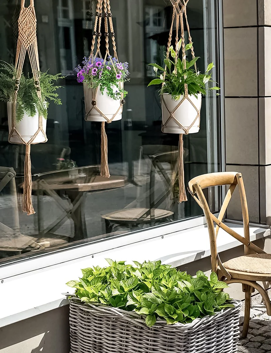 Mycramé 5 Stuks Jute Macrame Plantenhangers - Boho Handgeweven Katoen Hangpot Voor Binnen/Buiten - Hangende Bloempot Met Kralen - Macramé Touw/Koord Hangplant Houder - Bohemian Wandhanger Decoratie - Plant Hanger - Verticale Tuin Bloempothouder Planthanger 5 Mycramé 5 Stuks Jute Macrame Plantenhangers - Boho Handgeweven Katoen Hangpot Voor Binnen/Buiten - Hangende Bloempot Met Kralen - Macramé Touw/Koord Hangplant Houder - Bohemian Wandhanger Decoratie - Plant Hanger - Verticale Tuin Bloempothouder Planthanger - Afbeelding 5