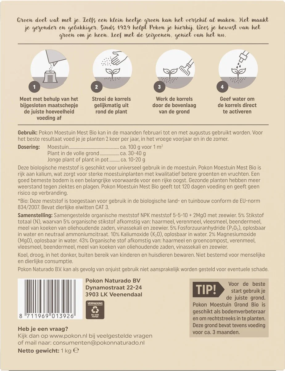 Pokon Bio Moestuin Mest - 1kg - Meststof (biologisch) - 120 Dagen Moestuinvoeding 2 Pokon Bio Moestuin Mest - 1kg - Meststof (biologisch) - 120 Dagen Moestuinvoeding - Afbeelding 2
