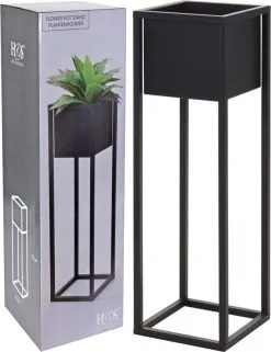 Home&Styling Bloempot - Metaal - Bloemen - Plantenpot - Voor Binnen - Zwart - 70 Cm