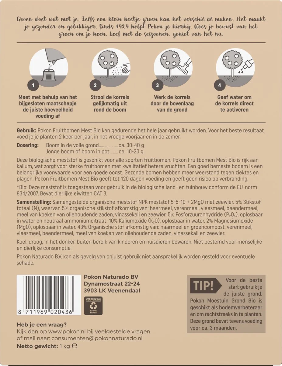 Pokon Bio Fruitbomen Mest - 1kg - Meststof (biologisch) - 120 Dagen Voeding 5 Pokon Bio Fruitbomen Mest - 1kg - Meststof (biologisch) - 120 Dagen Voeding - Afbeelding 5