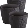 Prosperplast Set Van 3x Stuks Stijlvolle Plantenpotten/bloempotten Kunststof Dia 13 Cm En Hoogte 11 Cm In Het Antraciet Grijs Voor Binnen/buiten