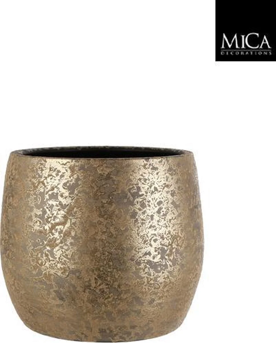 Mica Decorations Clemente Bloempot - H31 X Ø38 Cm - Terracotta - Goud 2 Mica Decorations Clemente Bloempot - H31 X Ø38 Cm - Terracotta - Goud - Afbeelding 2